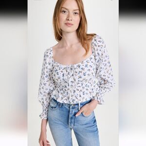 O.P.T. Amalia Floral Peasant Crop Top Size M White Bohemian